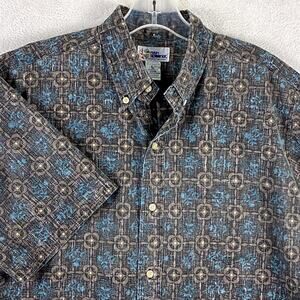 VTG Reyn Spooner Hawaiian Camp Shirt Mens L OnaOna Charcoal Geometric Aloha